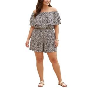 Jolie & Joy Plus Size 2X Strapless Medallion Romper -‎ Boho Ruffle Detail NEW